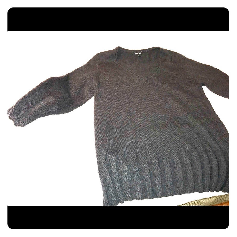 Eileen Fisher Black V-neck ribbed edge sweater